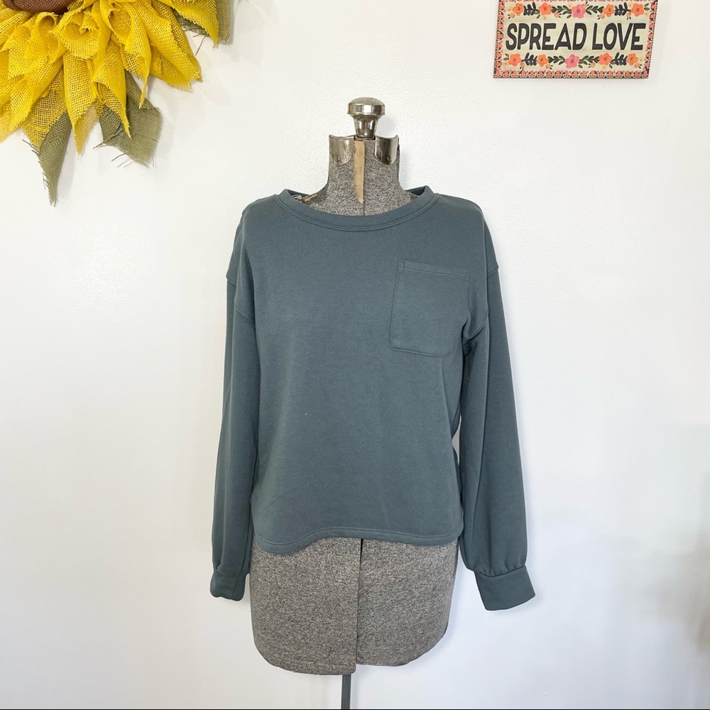 NWT LC Lauren Conrad pocket sweatshirt underwater bluish green